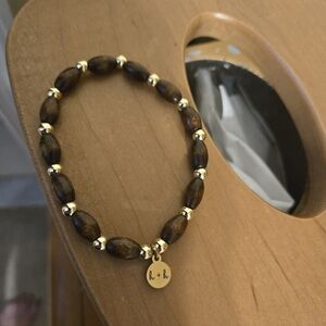 Hayes And Hudson Wooden Bead Bracelet with Gold Accents
